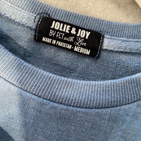 Jolie & Joy Size M Long Sleeve Crew Navy Blue Tie Dye Stripe Terry Sweatshirt - Picture 9 of 10